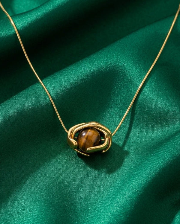 Priva Tiger Eye Gold Pendant Necklace