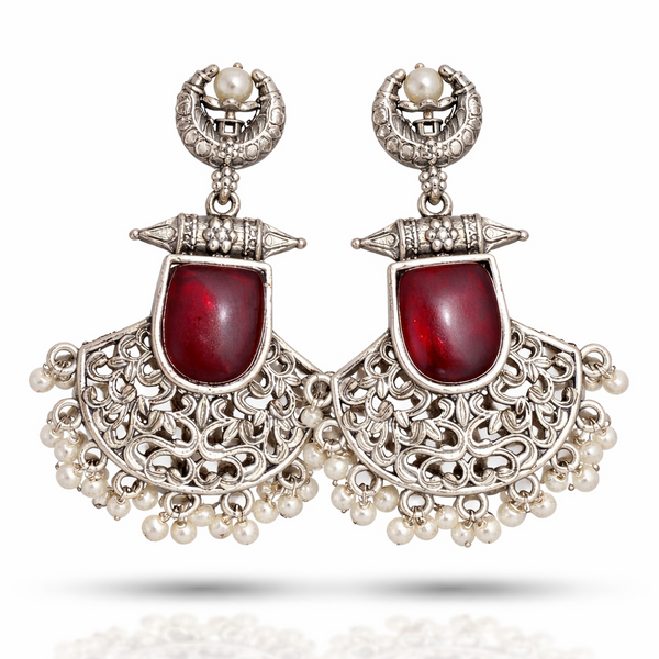 Chaand Saaj Earrings with Maroon Stone