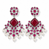 Priva Oxidized Brass Pink Stone & Pearl Drop Earrings