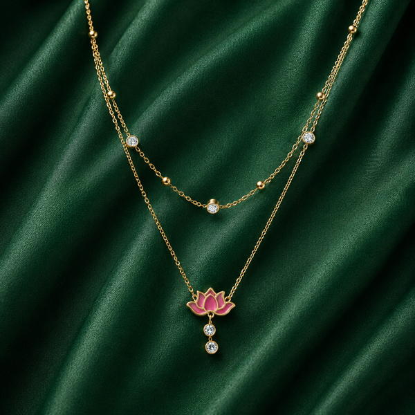 Priva Red Lotus Layered Gold Necklace