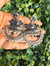 Handcrafted Oxidised SilverBlue Stone Look Chandbali Earrings with Blue Stones & Pearl Drops