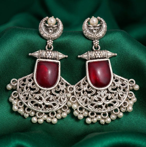 Chaand Saaj Earrings with Maroon Stone