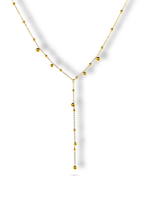 Y Lariat Gold Bead Drop Necklace for Women | Priva