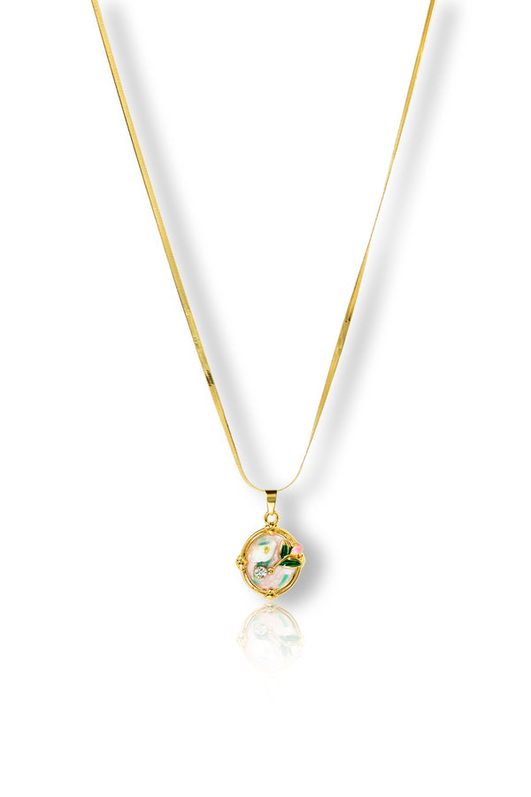 Priva Leaf Enamel Gold Pendant Necklace