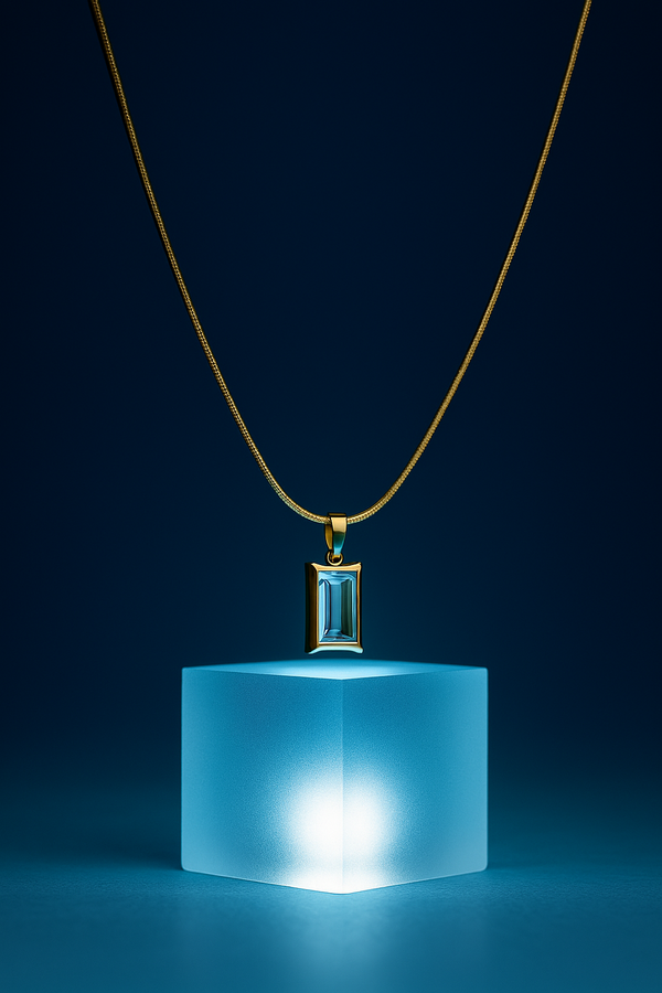 Rectangular Crystal Gold Pendant Necklace for Women | Priva