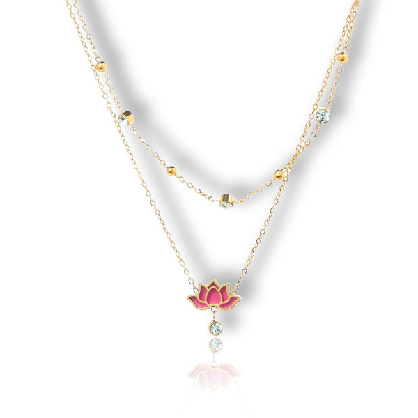 Priva Red Lotus Layered Gold Necklace