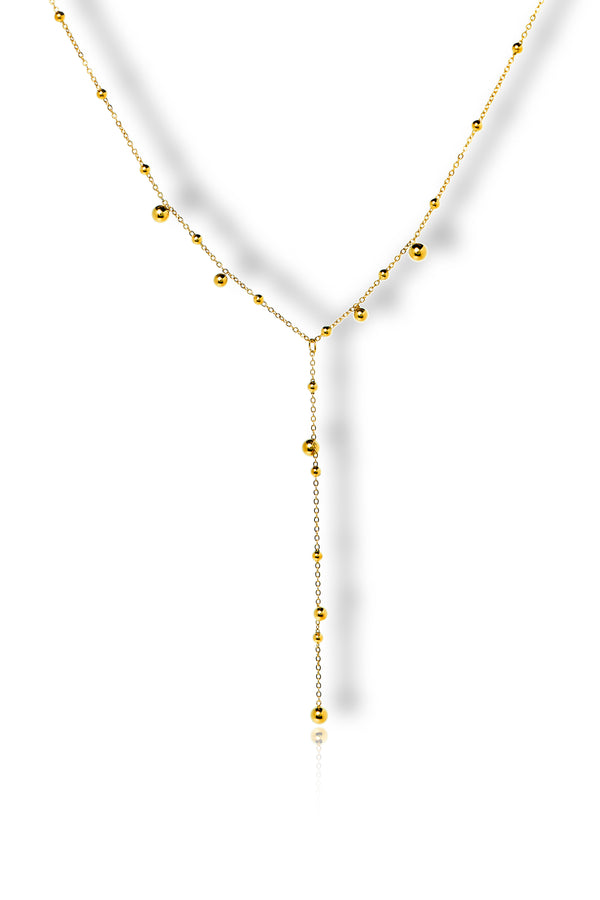 Y-Shape Gold Bead Drop Necklace for Women | Priva