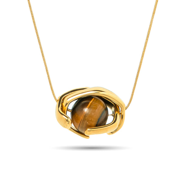 Priva Tiger Eye Gold Pendant Necklace