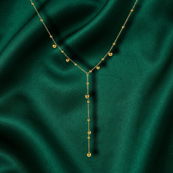 Y Lariat Gold Bead Drop Necklace for Women | Priva