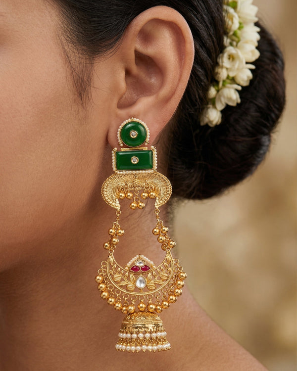 Priva Maharani Jhumkas with Green Stones