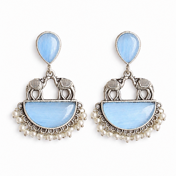 Priva Meher Sky Blue Oxidised Jhumka