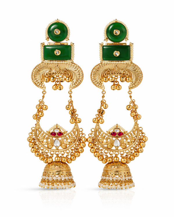 Priva Maharani Jhumkas with Green Stones