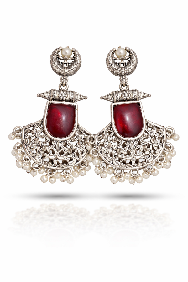 Chaand Saaj Earrings with Maroon Stone