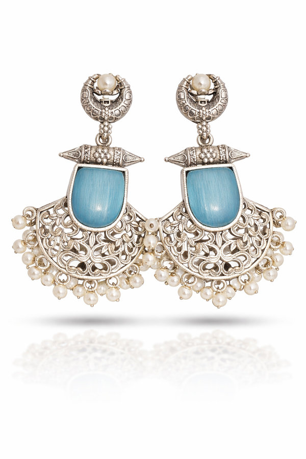 Chaand Saaj Earrings With Sky Blue Stone