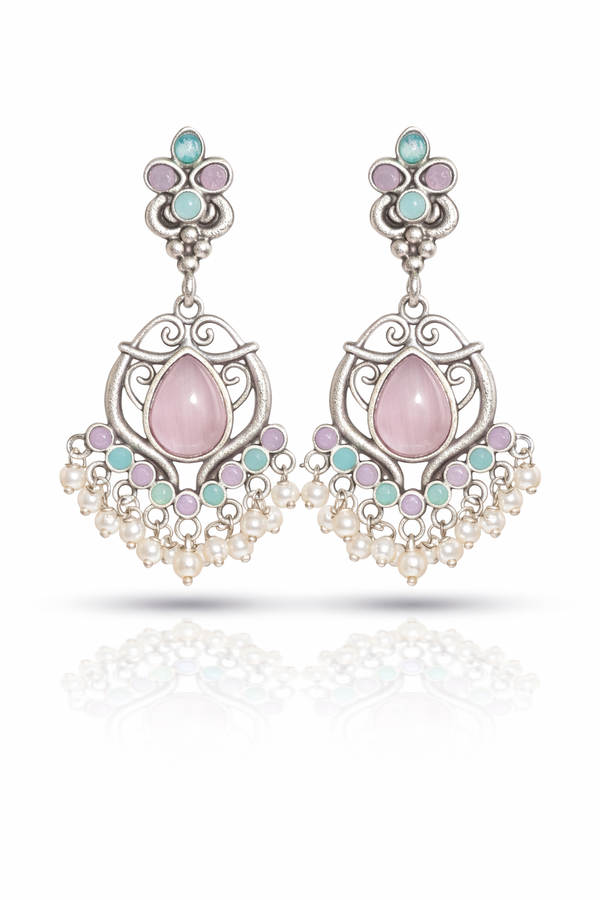 Tarini Pastel Charm Statement Earrings with Pearl Drops