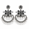 Oxidized Silver Black Stone & Pearl Chandbali Earrings|Ethnic Statement Jewelry