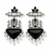 Oxidised Silver Look Peacock Motif Earrings with Black Stone & Pearl Drops