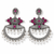 Oxidized Silver Ruby Pink Stone & Pearl Chandbali Earrings|Ethnic Statement Jewelry