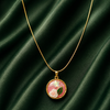 Priva Pink Rose Enamel Gold Pendant Necklace