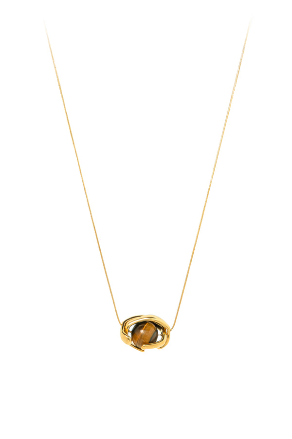 Priva Tiger Eye Stone Gold Pendant Necklace