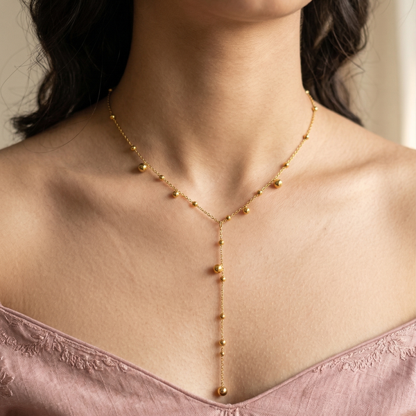 Y Lariat Gold Bead Drop Necklace for Women | Priva