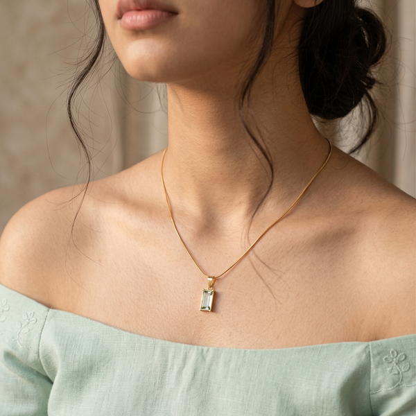 Rectangular Crystal Gold Pendant Necklace for Women | Priva