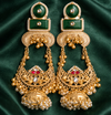 Priva Maharani Jhumkas with Green Stones