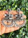 Oxidized Silver Black Stone & Pearl Chandbali Earrings|Ethnic Statement Jewelry