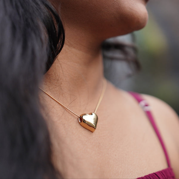 Priva Gold Puffy Heart Necklace