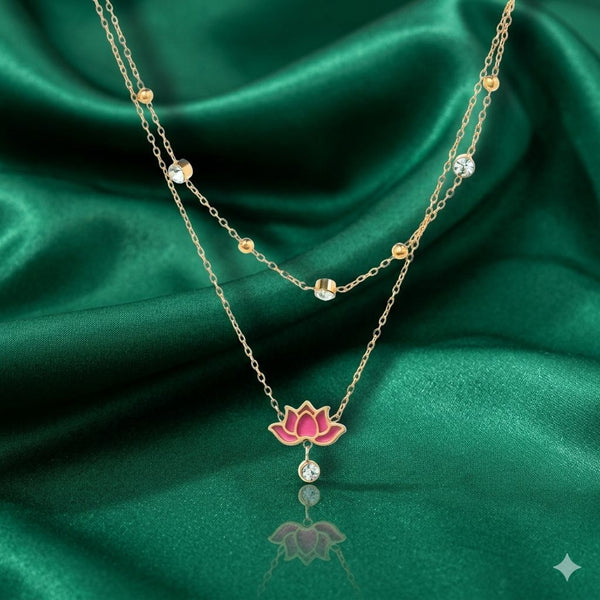 Priva Red Lotus Layered Gold Necklace