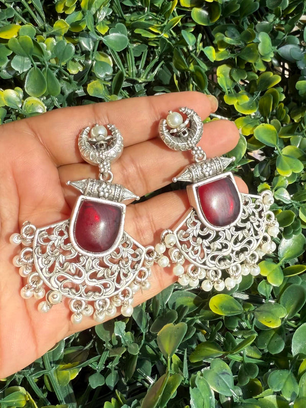 Chaand Saaj Earrings with Maroon Stone