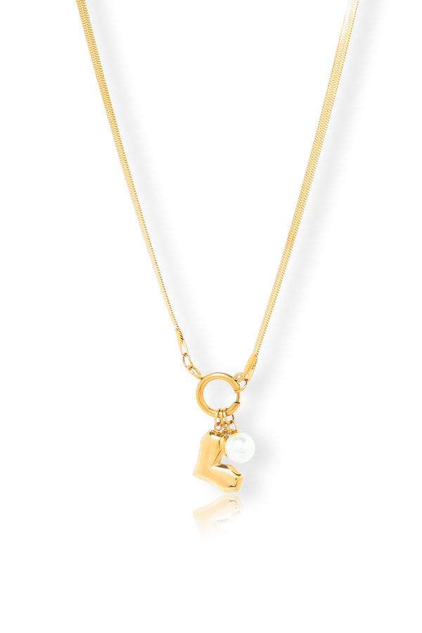 Priva Letter L Pearl Charm Gold Necklace