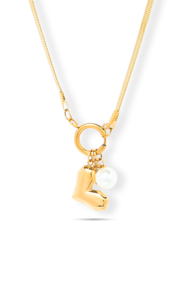 Priva Letter L Pearl Charm Gold Necklace