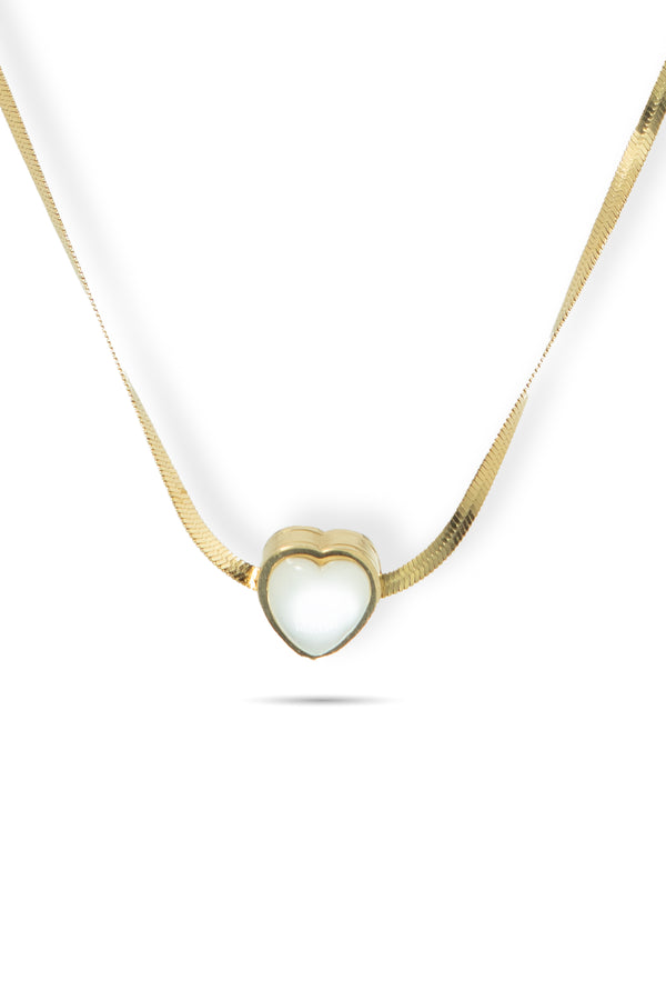Heart Shape White Stone Gold Necklace for Women | Priva