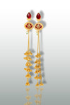 Antique Gold Long Temple Earrings with Maroon Stone & Ghungroo