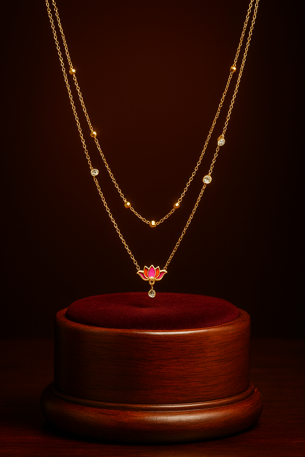 Priva Red Lotus Layered Gold Necklace