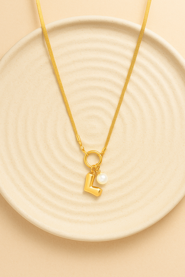 Priva Letter L Pearl Charm Gold Necklace