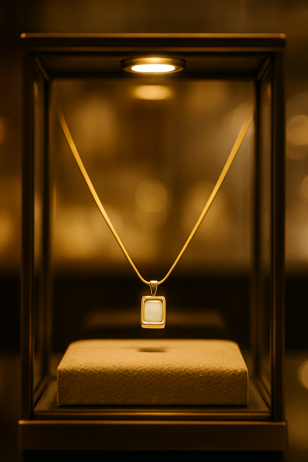 Rectangular White Stone Gold Pendant Necklace for Women | Priva