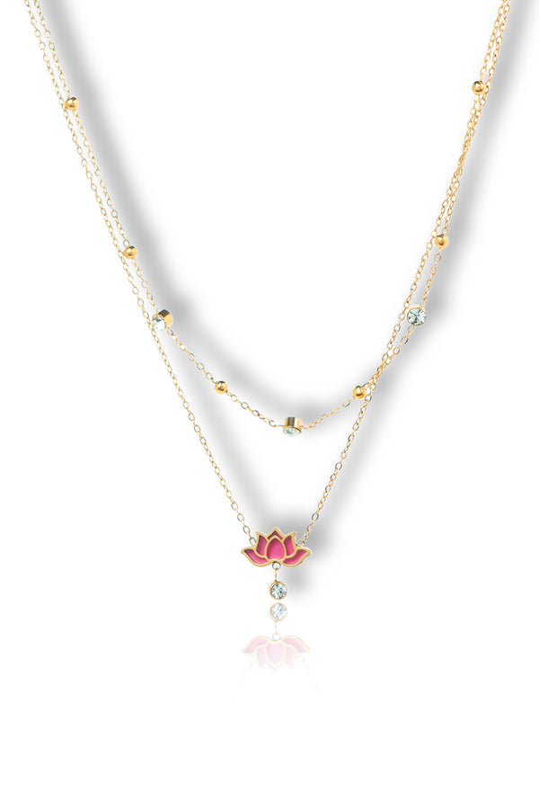 Priva Red Lotus Layered Gold Necklace