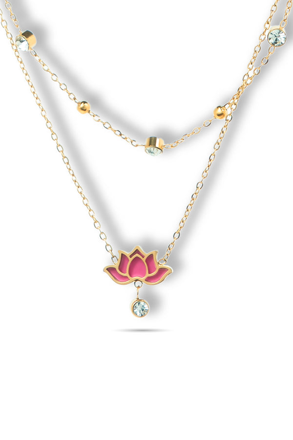 Priva Red Lotus Layered Gold Necklace