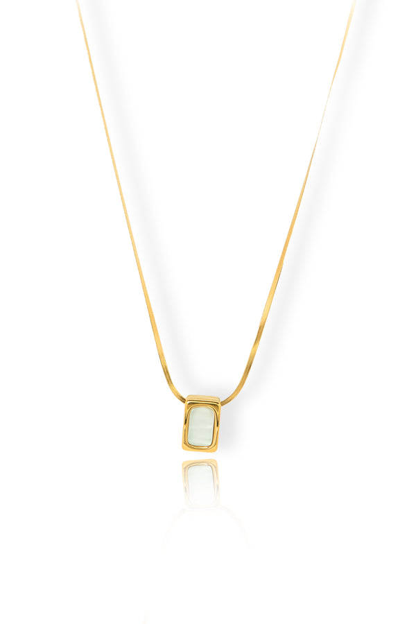 Rectangular White Stone Gold Pendant Necklace for Women | Priva