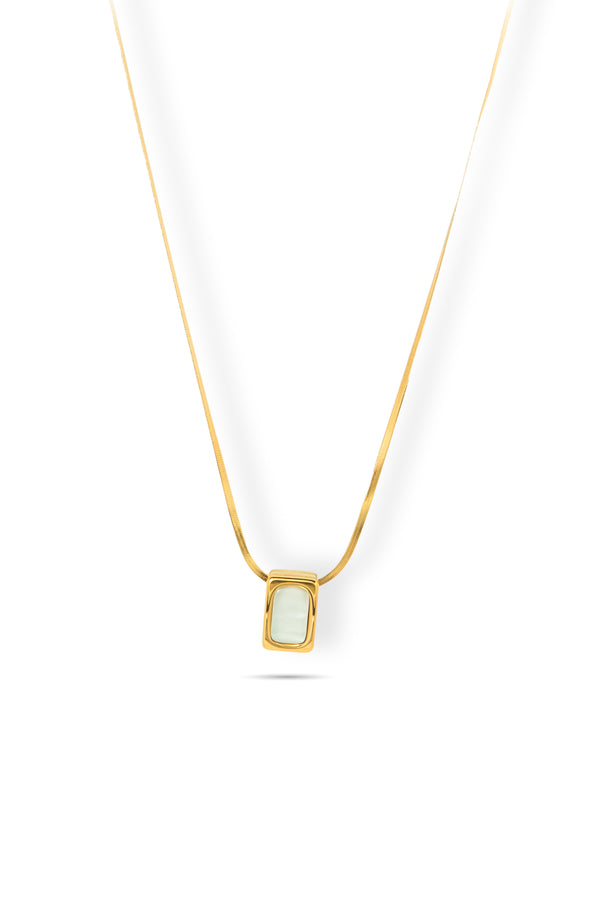Rectangular White Stone Gold Pendant Necklace for Women | Priva