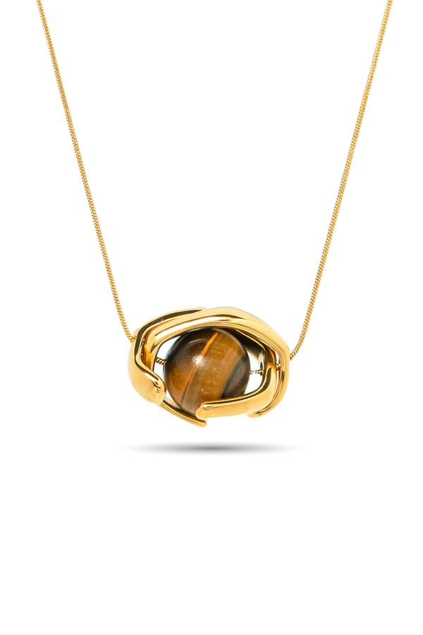 Priva Tiger Eye Stone Gold Pendant Necklace
